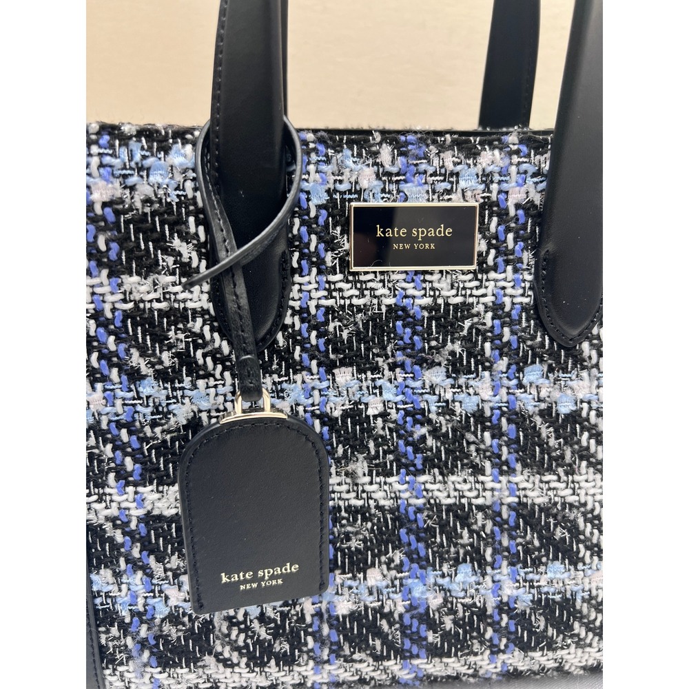 Kate Spade Manhattan Tote Womens Small Blue Black Excellent Tweed Crossbody Bag - Picture 4 of 11